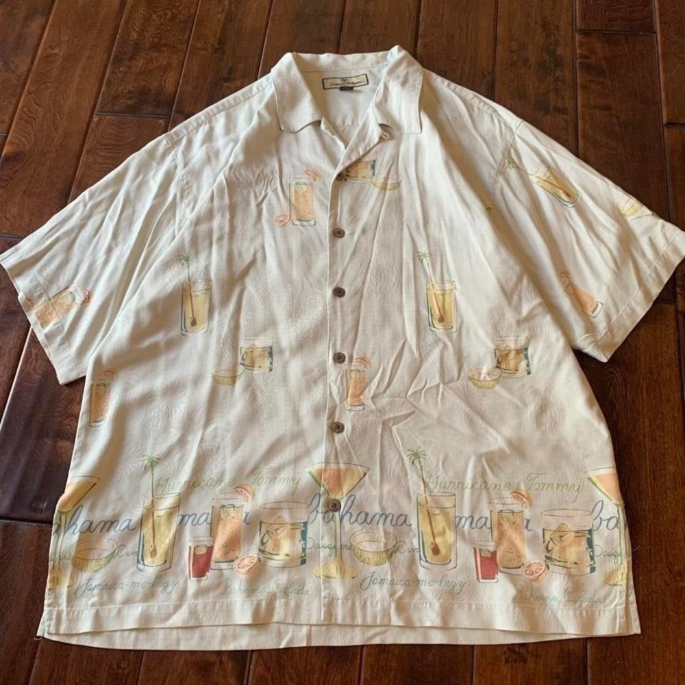 Tommy Bahama 100% Silk Cocktail Print Camp Shirt